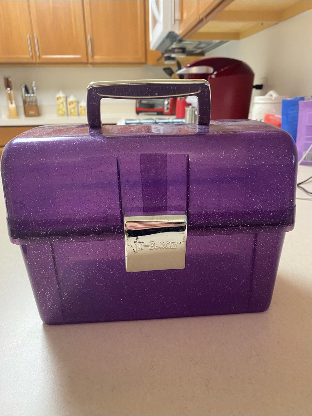 Purple Glitter Portable Storage Box with Handle
